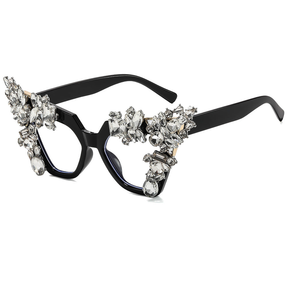 Damen glamouröse Cat-Eye-Sonnenbrille mit extravagantem Kristallbesatz Karnz