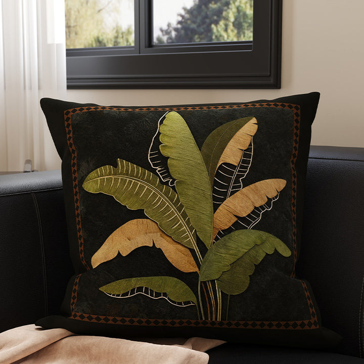 Square Velvet Accent Pillow Cover with Vintage Botanical Tapestry Print and Contrast Border