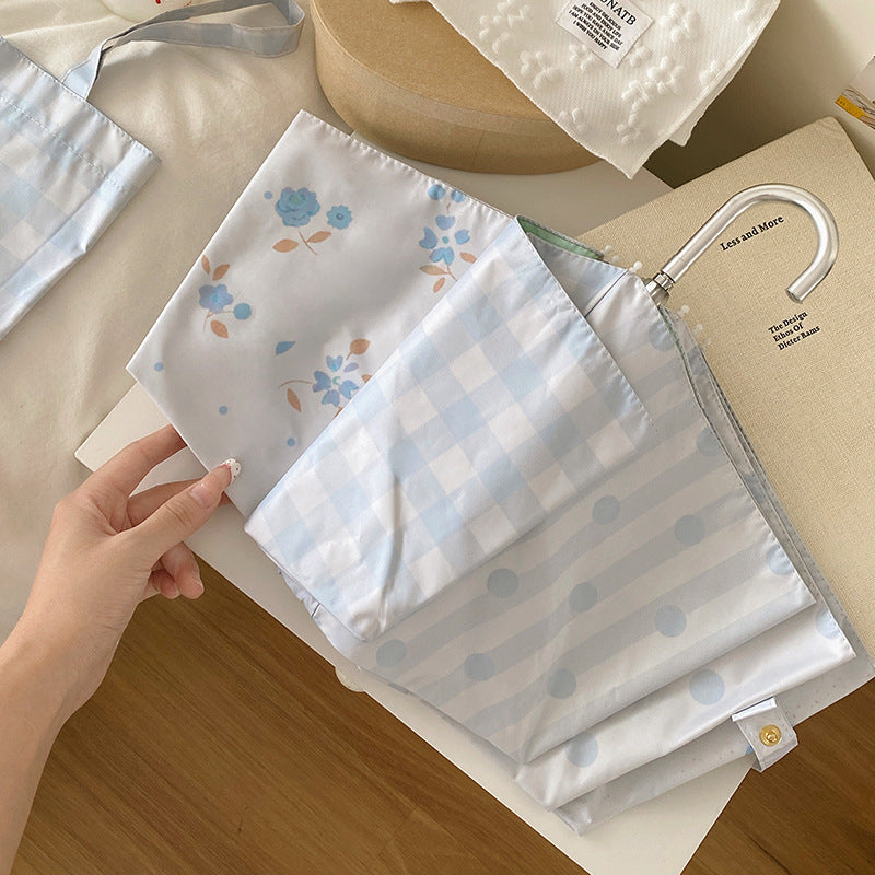 Damen eleganter kompakter Regenschirm mit Gingham-Muster Karnz