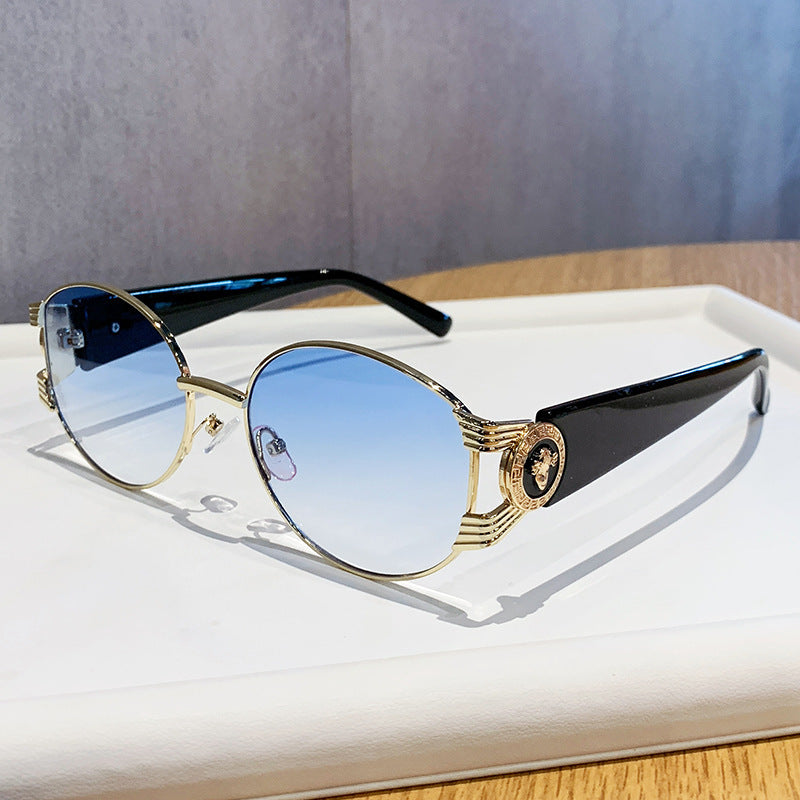 Damen elegante Sonnenbrille mit luxuriösem Metallrahmen und verspiegelten Gläsern Karnz