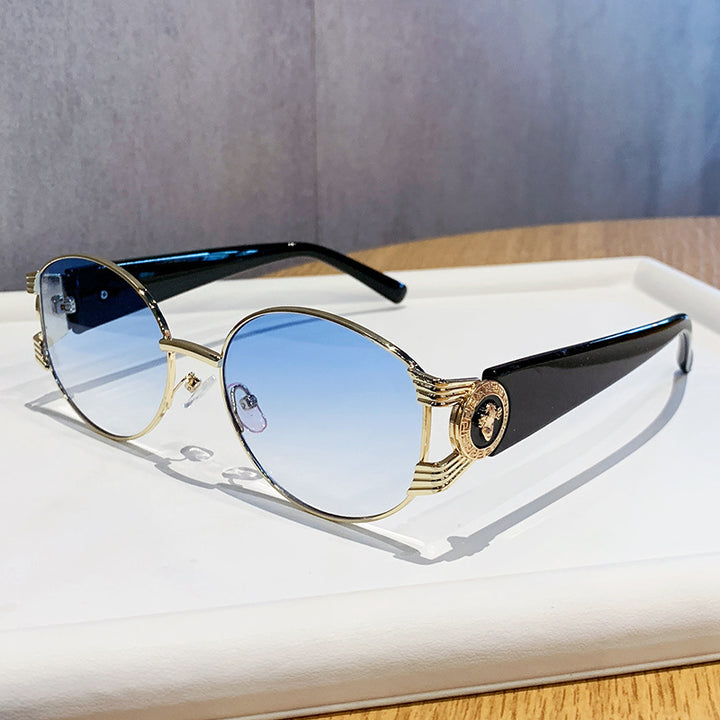 Damen elegante Sonnenbrille mit luxuriösem Metallrahmen und verspiegelten Gläsern Karnz