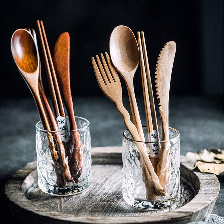 Japanischer schlichter Stil Holzbestecksets | Karnz