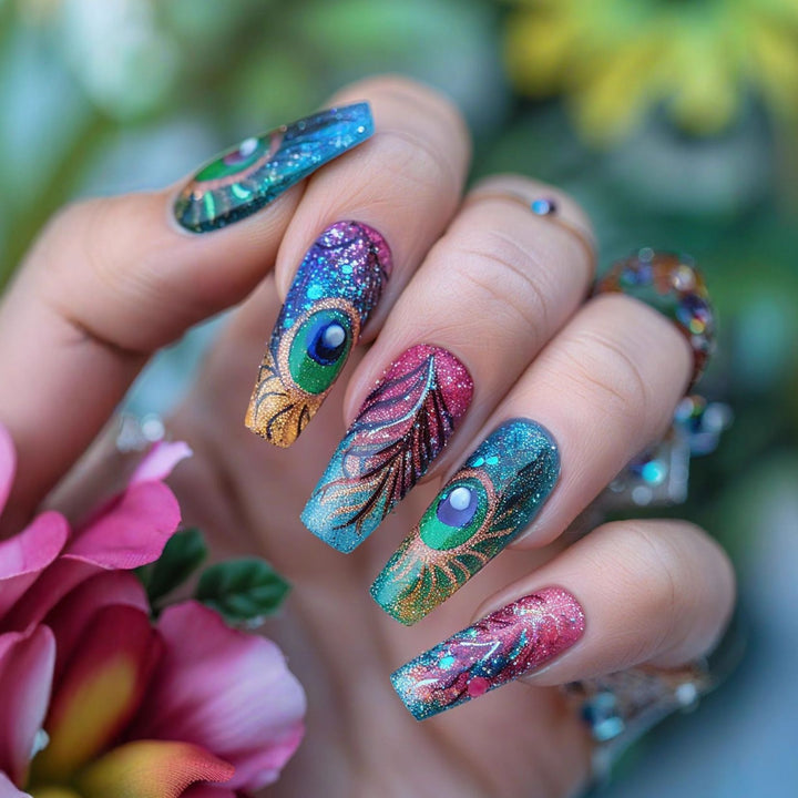 Kreative Nagelkunst mit Exotischem Blattdesign Karnz