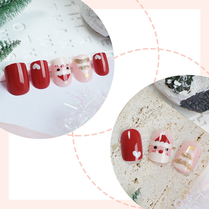 Kunstnagelset mit festlichen Weihnachtsmotiven und Glitzerakzenten Karnz
