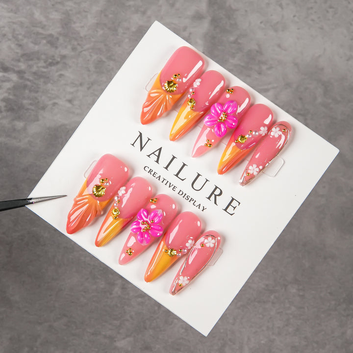 Künstlerisches florales Stiletto Press-On-Nagelset