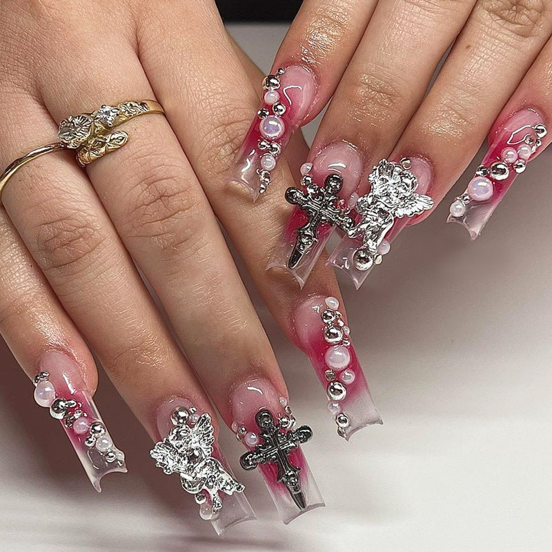 Dekorative Nagelkunst Press-On Nägel Set mit eleganten Edelsteindetails Karnz