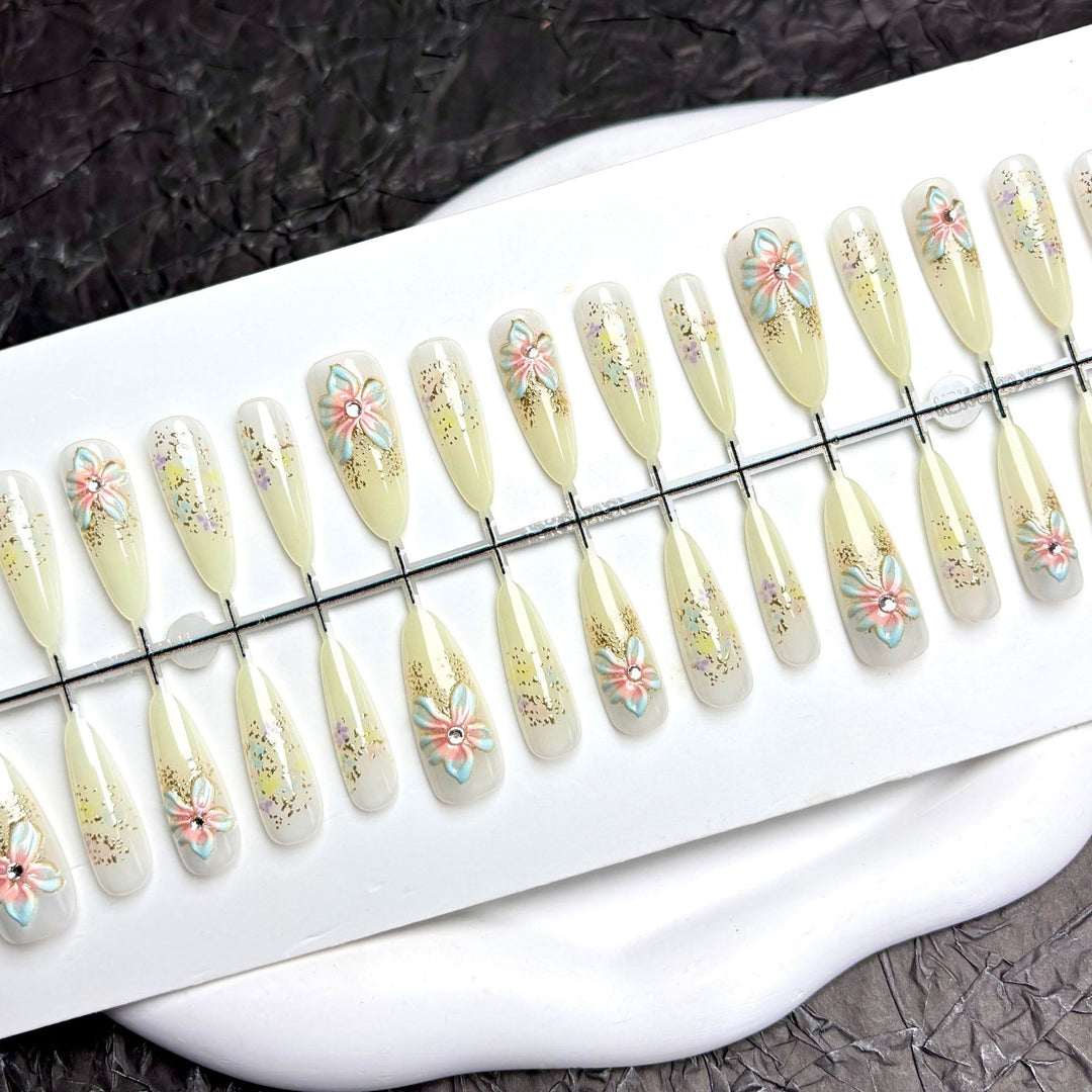 Premium Handcrafted Floral Press-On Nail Set