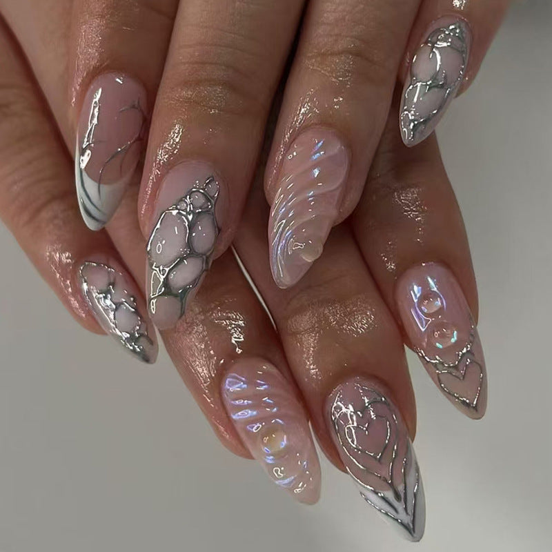 Stilvolle Lange Stiletto Press-On Nägel mit Irisierenden Design Karnz