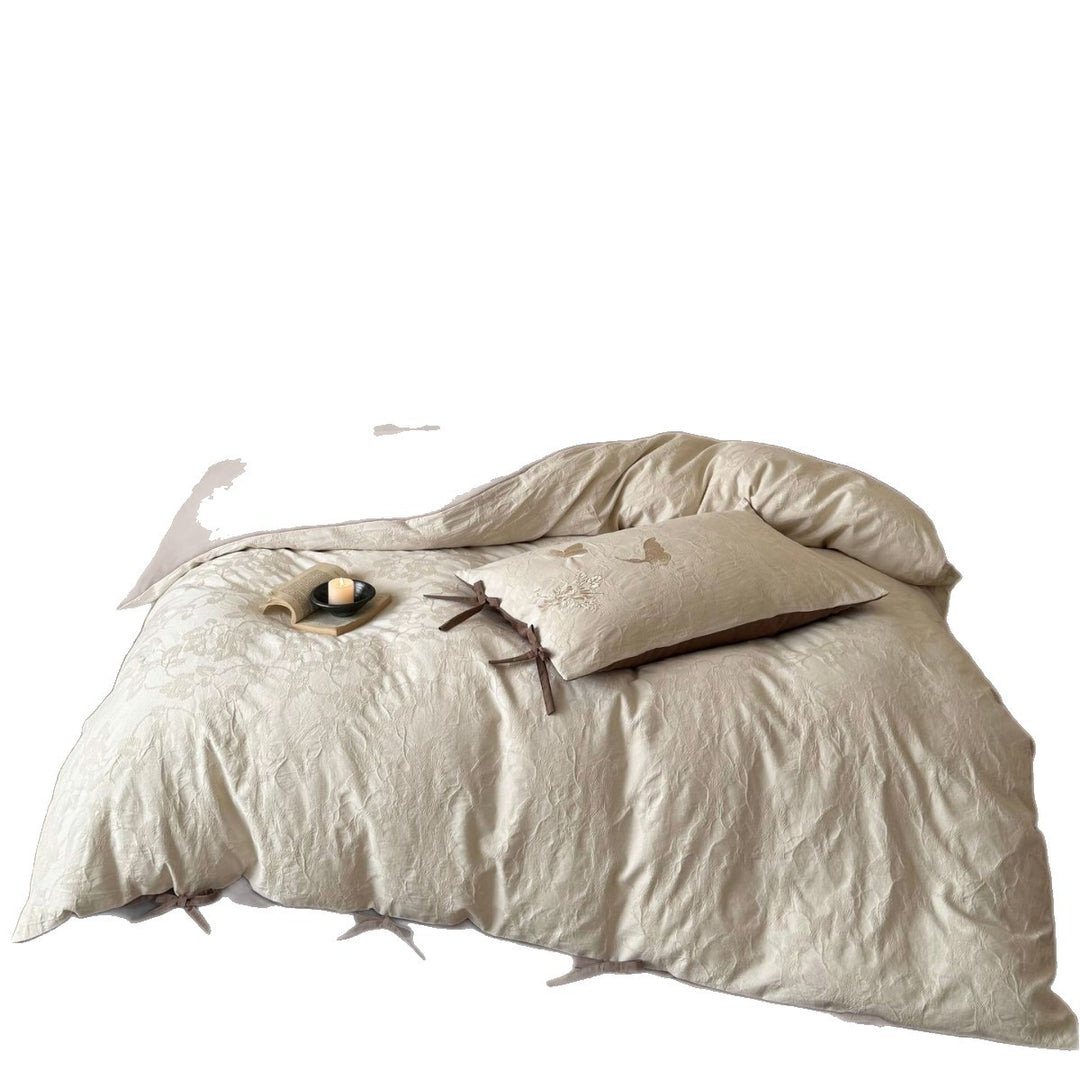 Besticktes Jacquard Schmetterlings Bettbezug-Set mit Bindeschluss