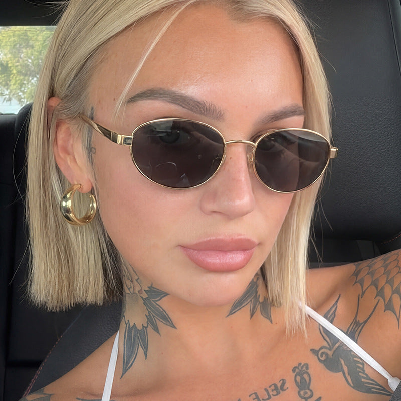Damen modische Sonnenbrille mit schmalem Metallrahmen Karnz