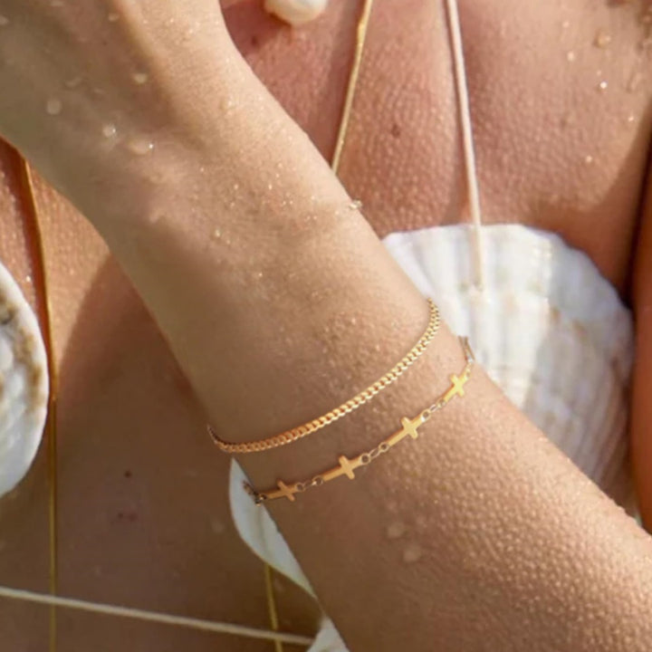 Gestapelte Kreuz Charm Armband Karnz