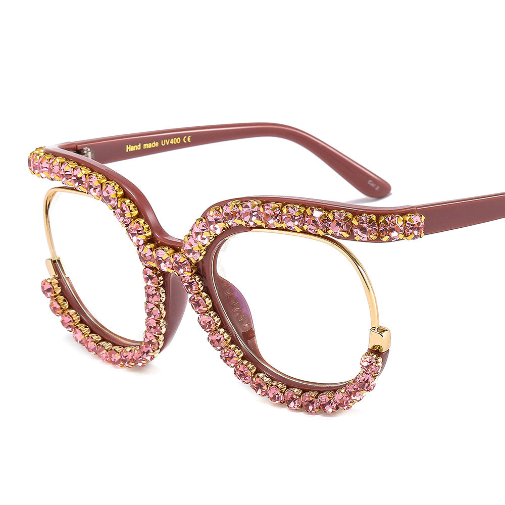 Damen Glamouröse Cat-Eye-Sonnenbrille mit funkelndem Kristallbesatz Karnz