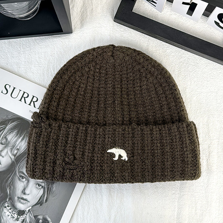 Dicker Strickbären-Patch-Mütze