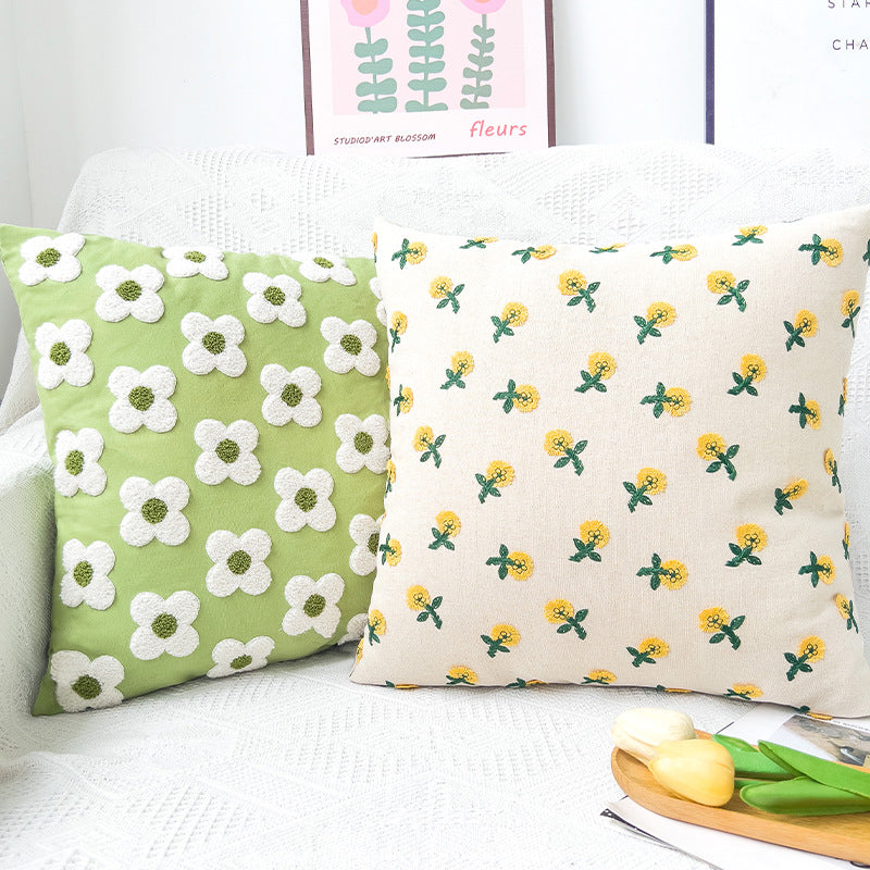 Quadratischer dekorativer Kissenbezug mit handtuftetem Blumen‑Tufting Karnz