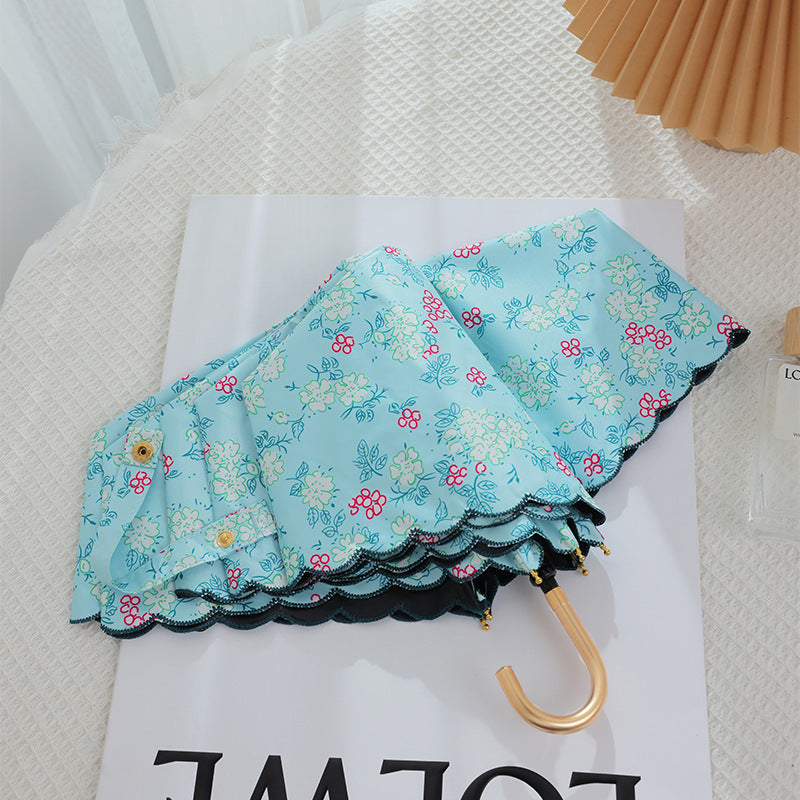 Damen eleganter Automatischer Faltregenschirm mit floralen Details Karnz