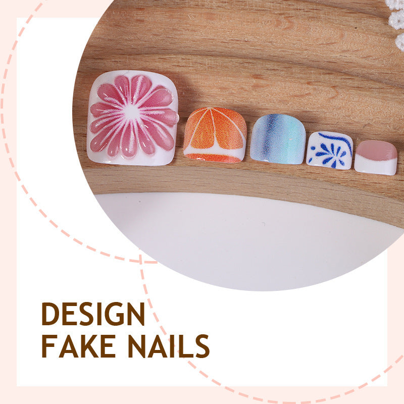 Kunstnagelset mit bunten Blumen- und Fruchtmotiven Karnz