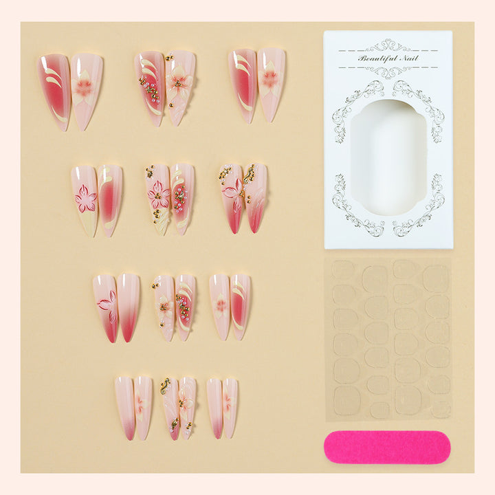 Dekorativer Stiletto Press-On Nagelkunst Set mit floralem Akzent Karnz