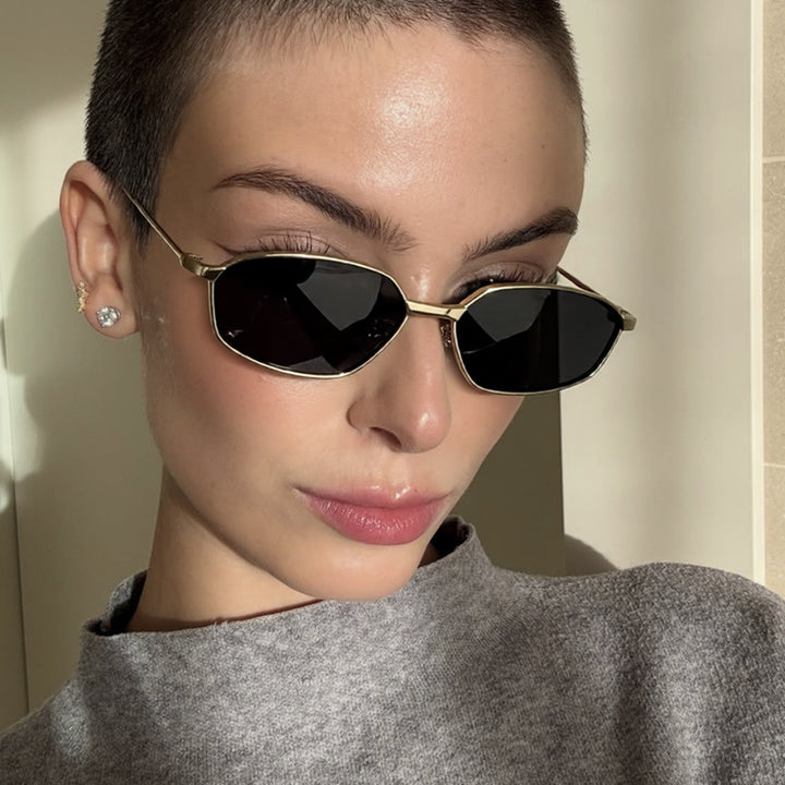 Damen geometrische Sonnenbrille mit schützendem UV-Filter und minimalistischem Metallrahmen Karnz