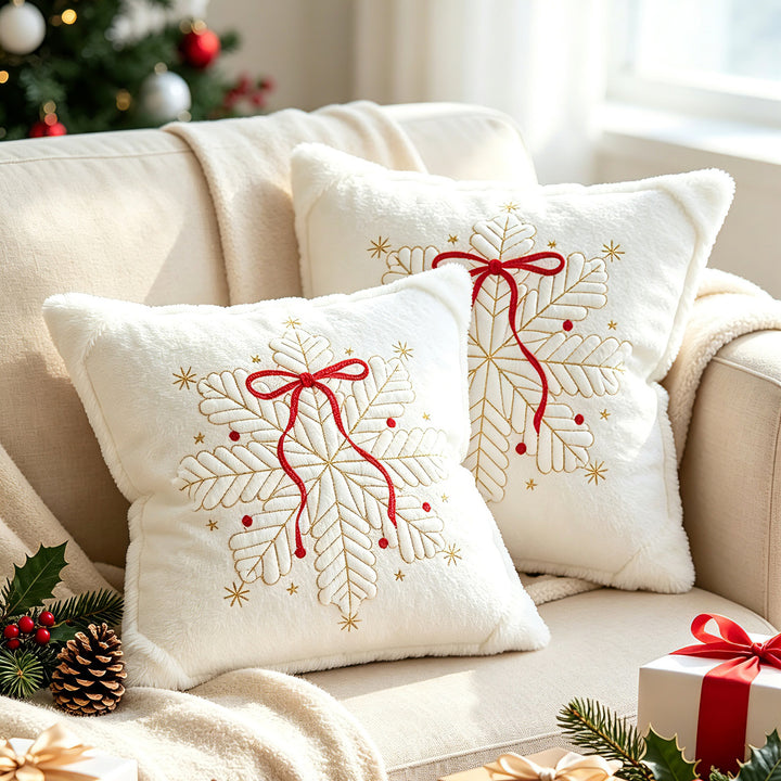 Festliches besticktes Kunstfell-Weihnachts-Wurfkissen