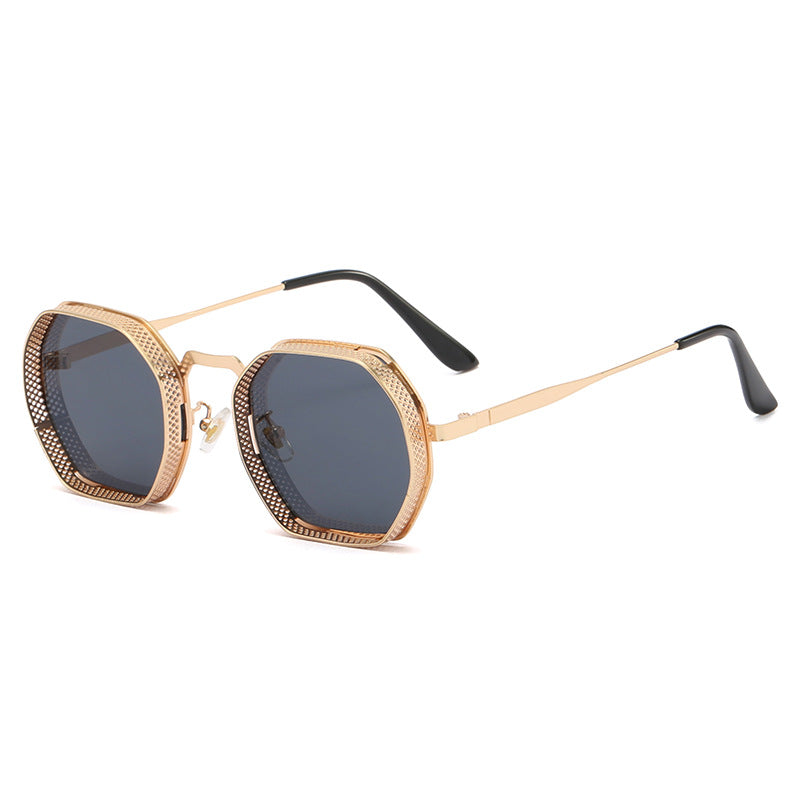 Damen Sonnenbrille mit einzigartigem oktagonalem Metallrahmen Karnz