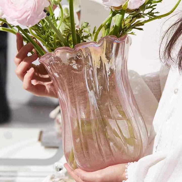 Handgeblasen Rüschentulpen Kunstglas Dekorative Vase Karnz