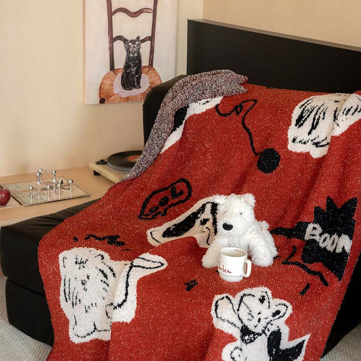 Extraweiche Chenille-Wohndecke mit Katzenillustration und Sternenrelief Karnz