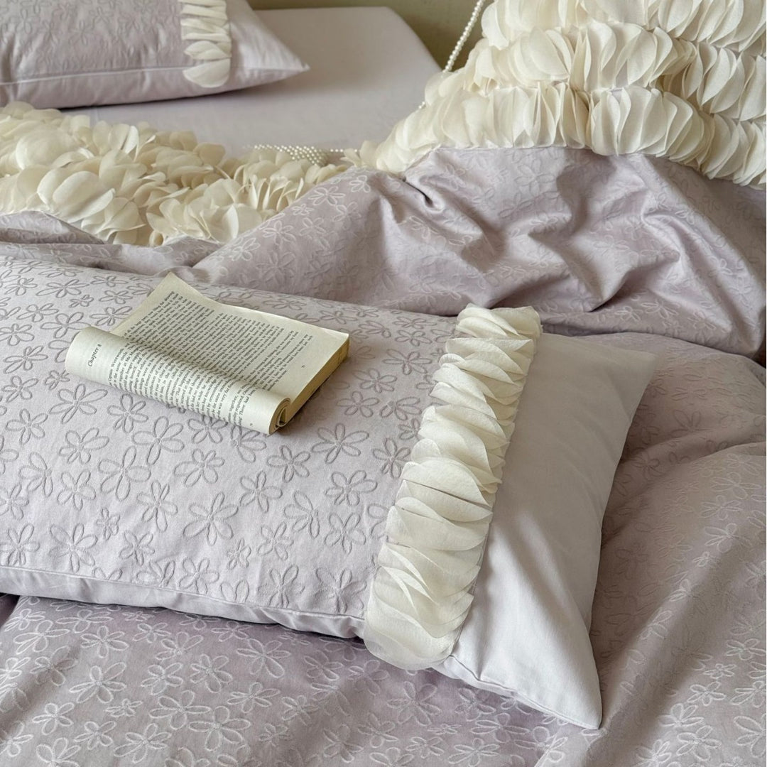 Raffiniertes Luxus Bettbezug Set mit strukturiertem Jacquard und geschichtetem Organza Besatz