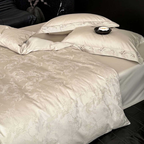Luxuriöses Jacquard Bettbezug Set mit seidigen Satin Kissenbezügen