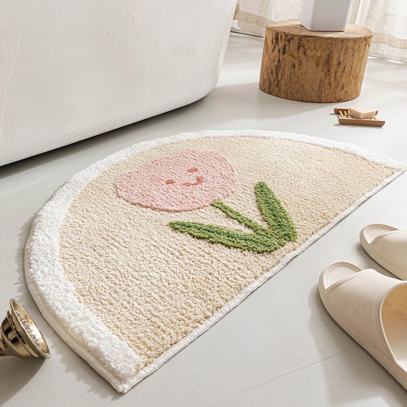 Half-Moon Tufted Floral Bath Rug Mat with Non-Slip Back