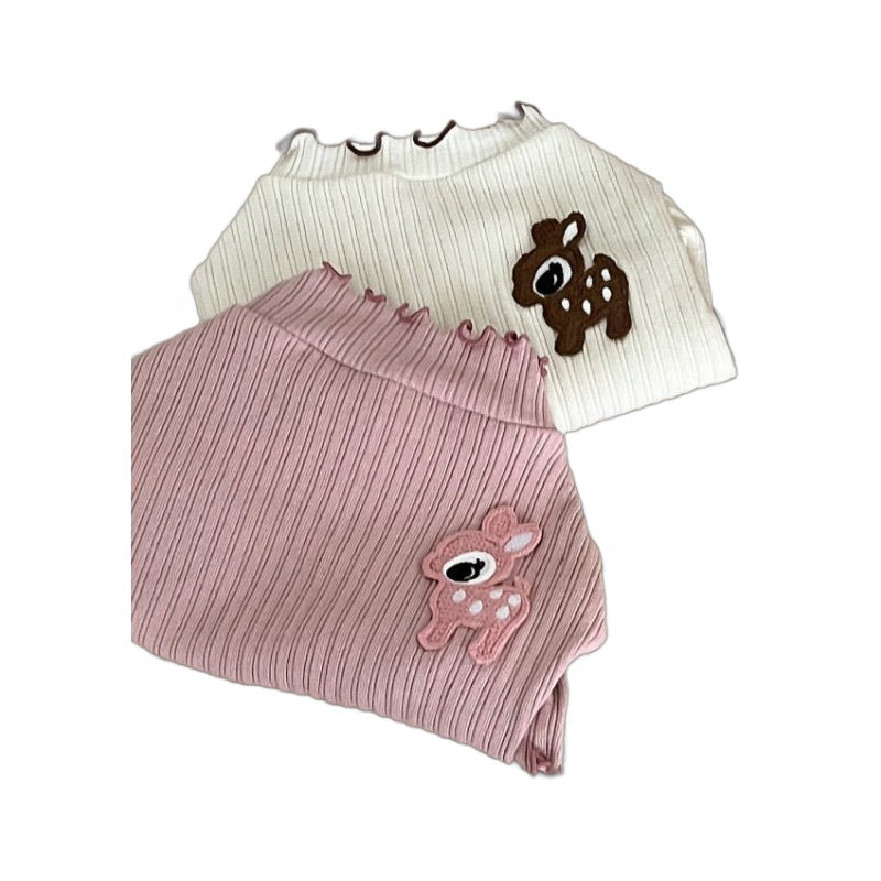 Rippstrick Baumwolle Haustier Pullover Sweater mit Rehstickerei & Rüschensaum