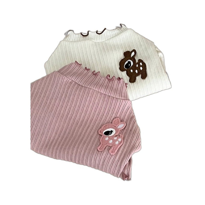 Rippstrick Baumwolle Haustier Pullover Sweater mit Rehstickerei & Rüschensaum