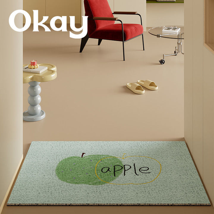 Low-Pile Absorbent Entrance Doormat with Pear Illustration and Non-Slip Backing