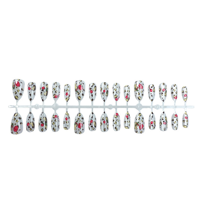 Künstlerisches Kirsch- und Leopardenmuster Press-On Nagelkunst Set Karnz