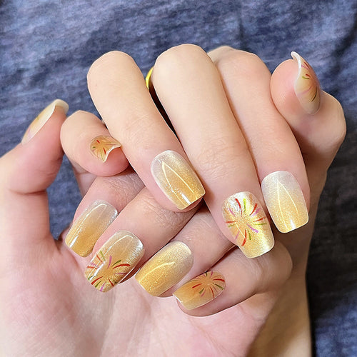Künstlerisch von Sommer inspirierte Press-On Nägel Karnz
