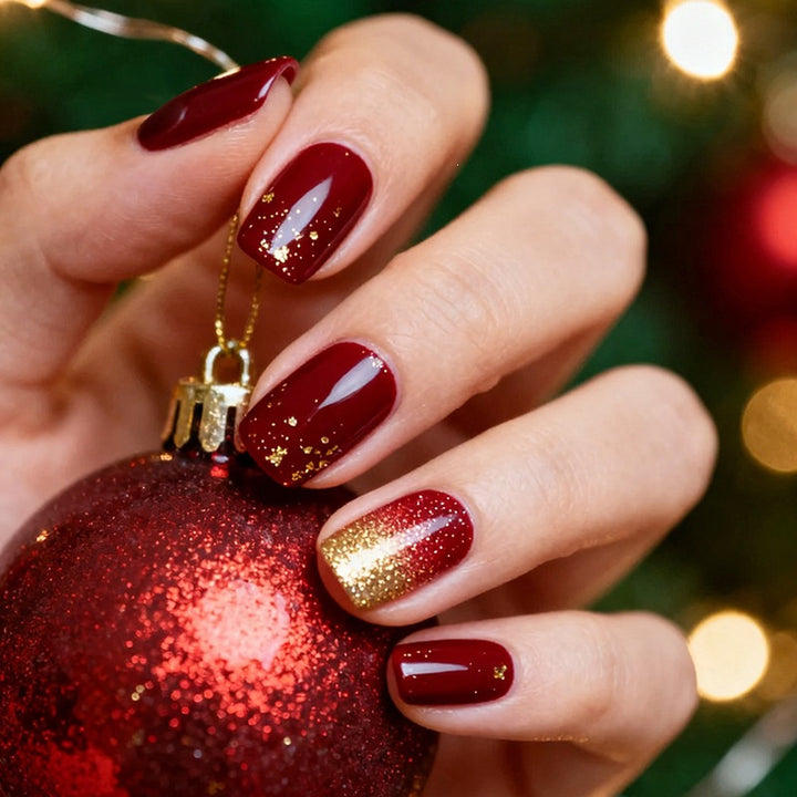 Kunstnagelset mit elegantem Glitzer und Hochglanz Karnz