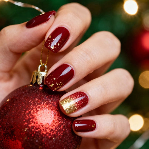 Kunstnagelset mit elegantem Glitzer und Hochglanz Karnz