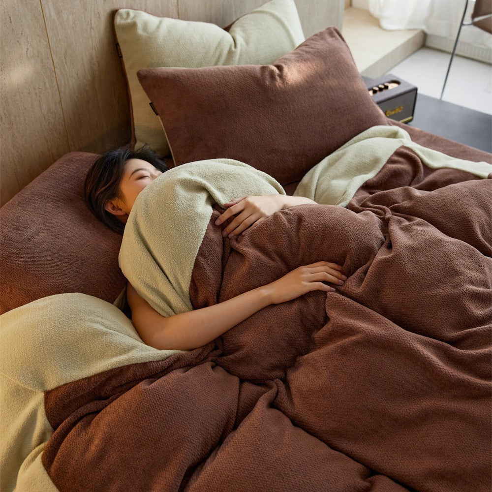 Umkehrbare Sherpa-Textur Kuscheldecke und Kissenbezug Set