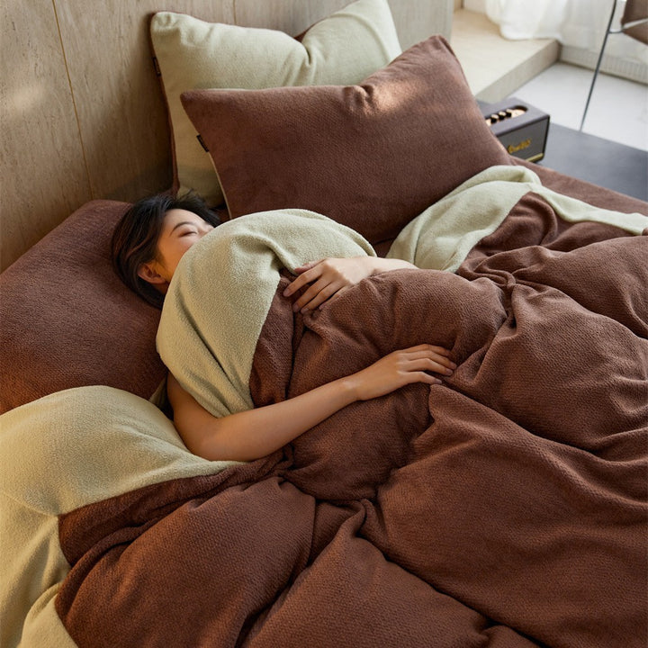 Umkehrbare Sherpa-Textur Kuscheldecke und Kissenbezug Set