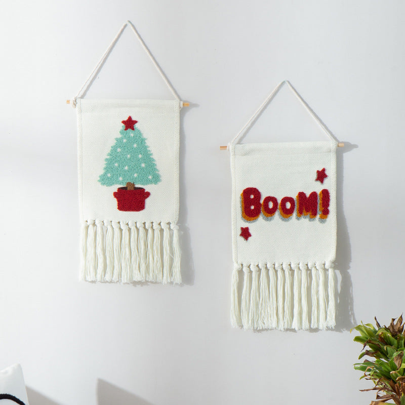 Wandbehang aus gewebtem Baumwollmix mit tufted Kaktusmotiv und Baumwollfransen Karnz