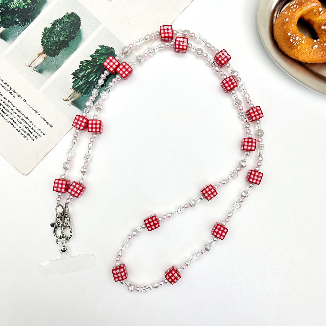 Perlen-Brillen-Kette mit stylischem Karomuster Karnz