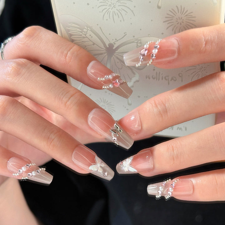 Butterfly verziertes Press-On-Nagelset Karnz