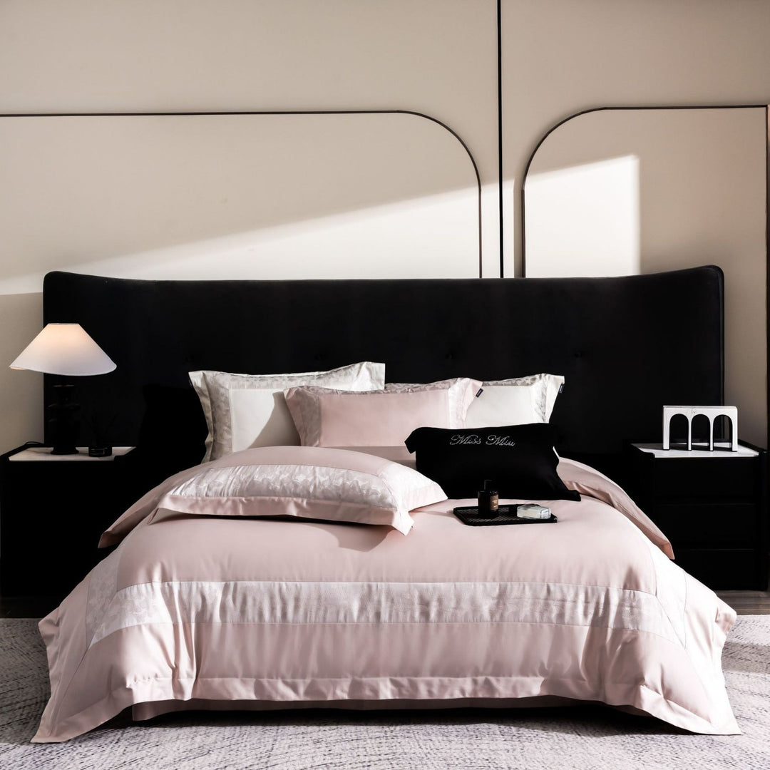 Ultra-weiches Satin-Jacquard-Bettbezug-Set mit bestickten Oxford-Kissenbezügen