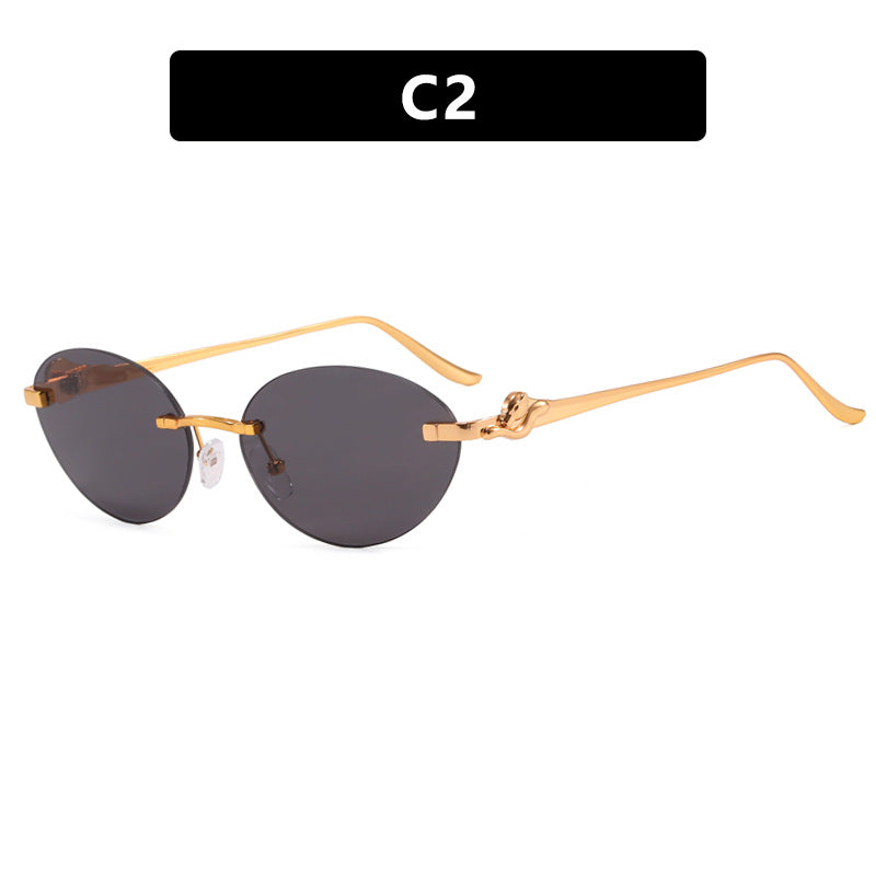 Damen runde Sonnenbrille mit elegantem, halbtransparentem Rahmen und modischen Details Karnz