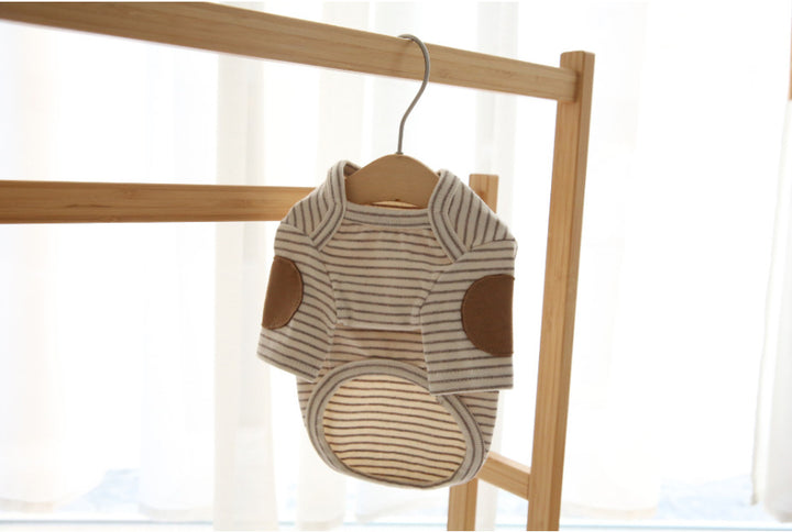 Gestreiftes Baumwollstrickhundetee mit El-Patches und abgerundetem Bauchschnitt