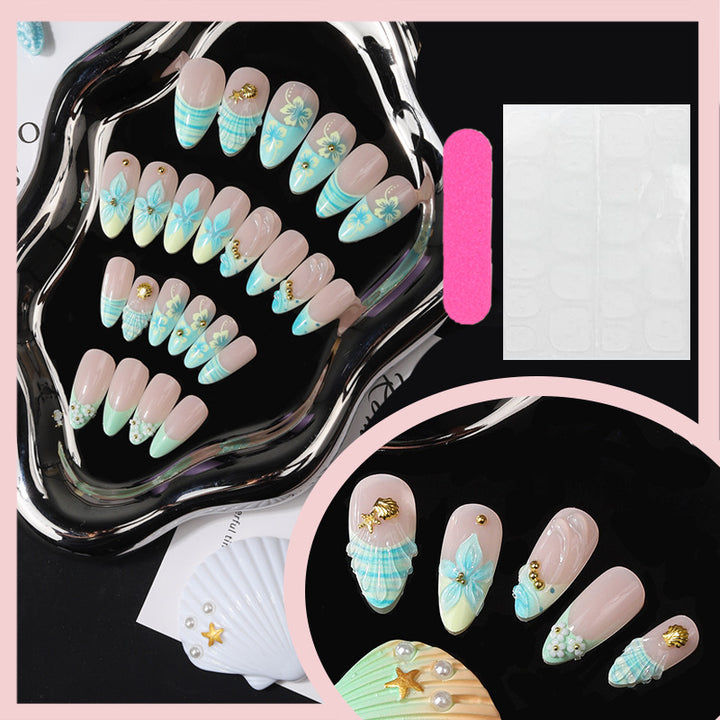 Künstlerisches tropisches floral Press-On Nagelset Karnz