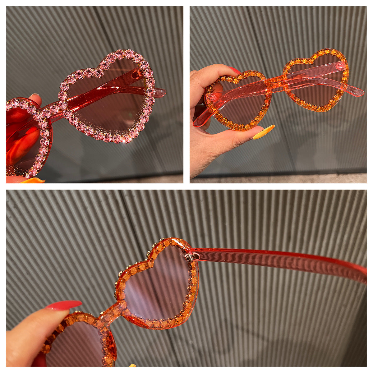 Damen Herzförmige Sonnenbrille mit Strassverzierung Karnz