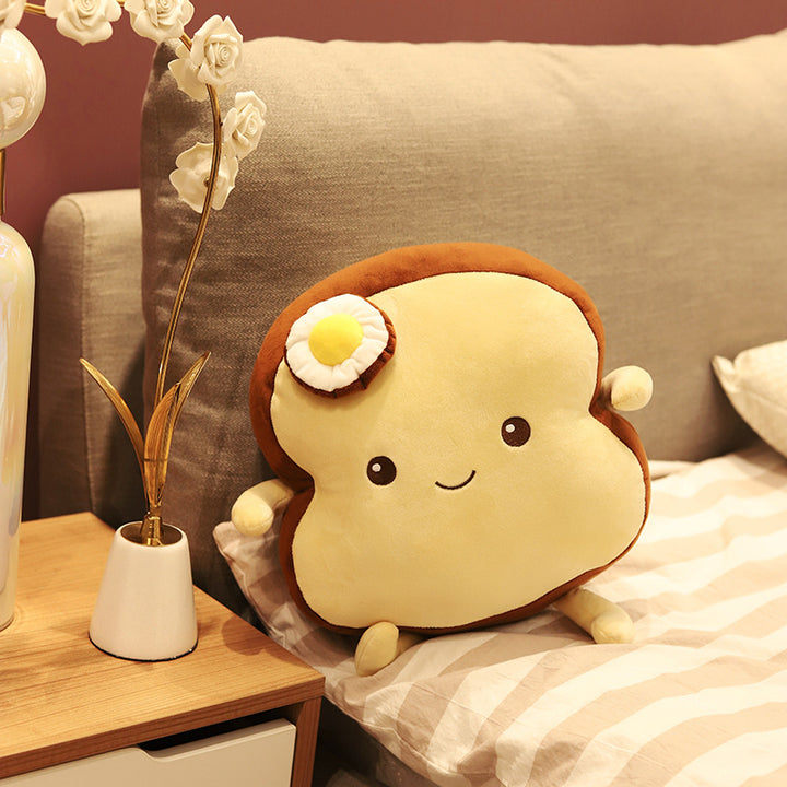 Kawaii Toast-förmiges Plüsch-Dekokissen mit Ei-Applikation Karnz