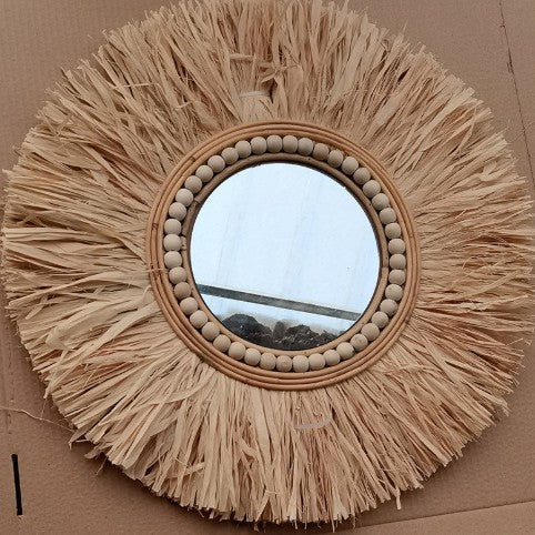 Eleganter Runder Wandspiegel Aus Natürlichem Rattan Karnz