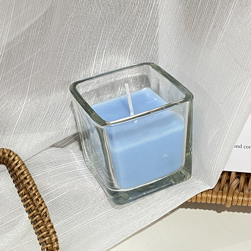 Quadratische Glas-Teelicht Duftsojawachskerze mit Baumwolldocht Minimalistisches Gefäß