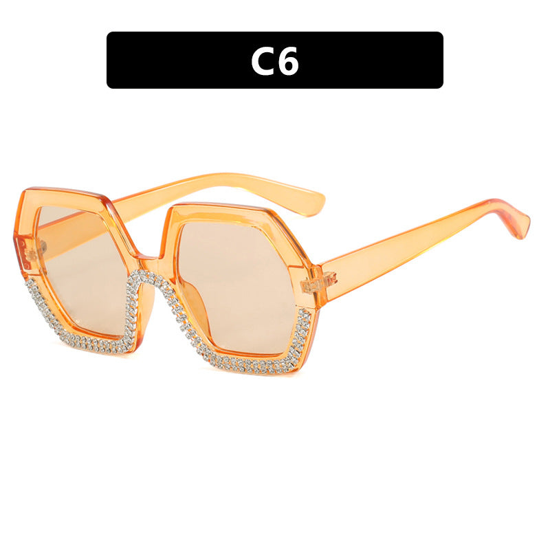 Damen extravagante Sonnenbrille mit hexagonalem Rahmen und strassbesetzten Akzenten Karnz